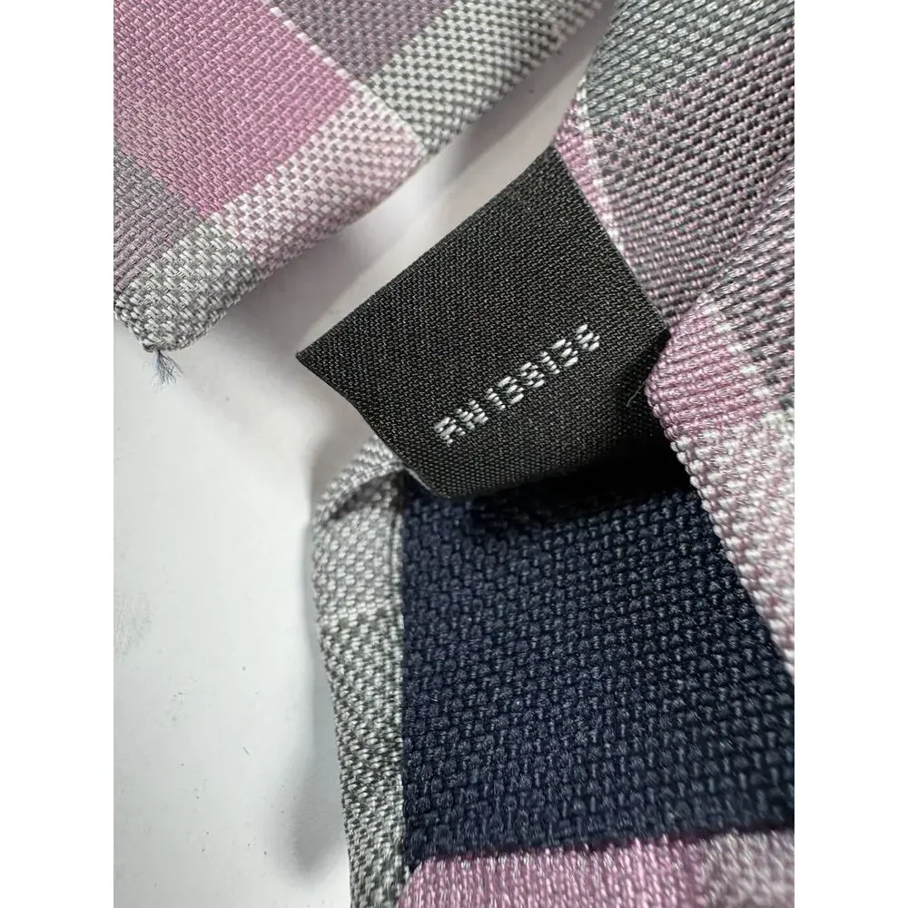 Michael Kors Mens Silk Blend Tie Pink Gray Plaid Check Designer Necktie Classic